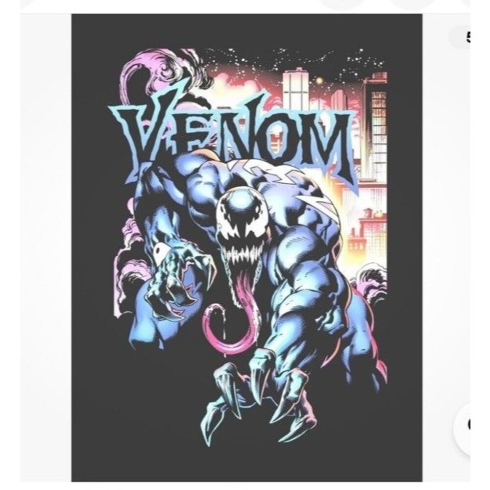 Men's Venom Marvel City Aflame Graphic T-Shirt Tee Charcoal Small (34/36)